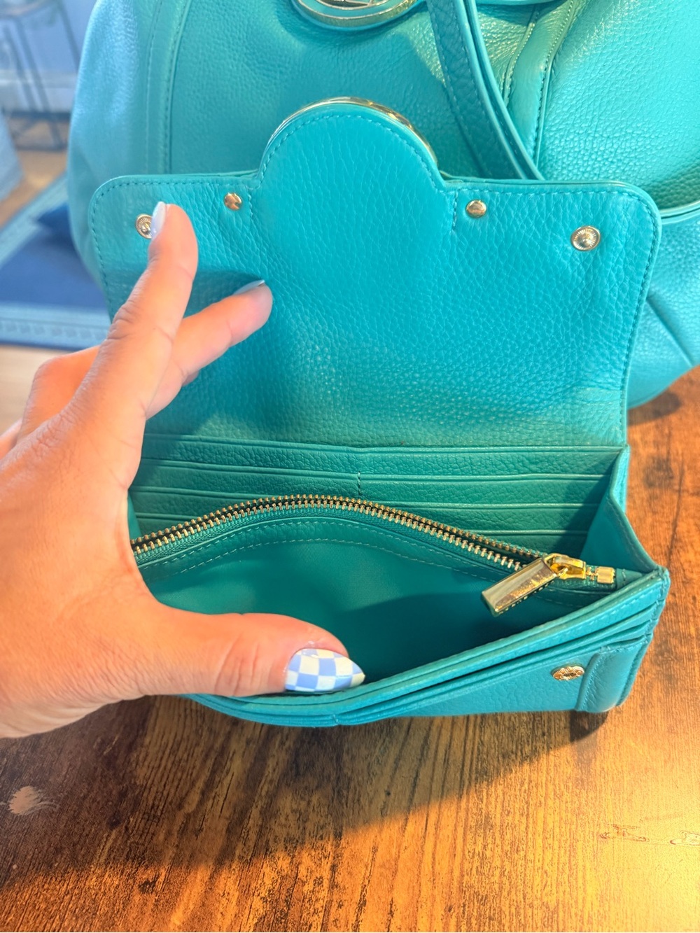 Tory Burch Turquoise 2 way bag and matching wallet! NWOT - Picture 15 of 16